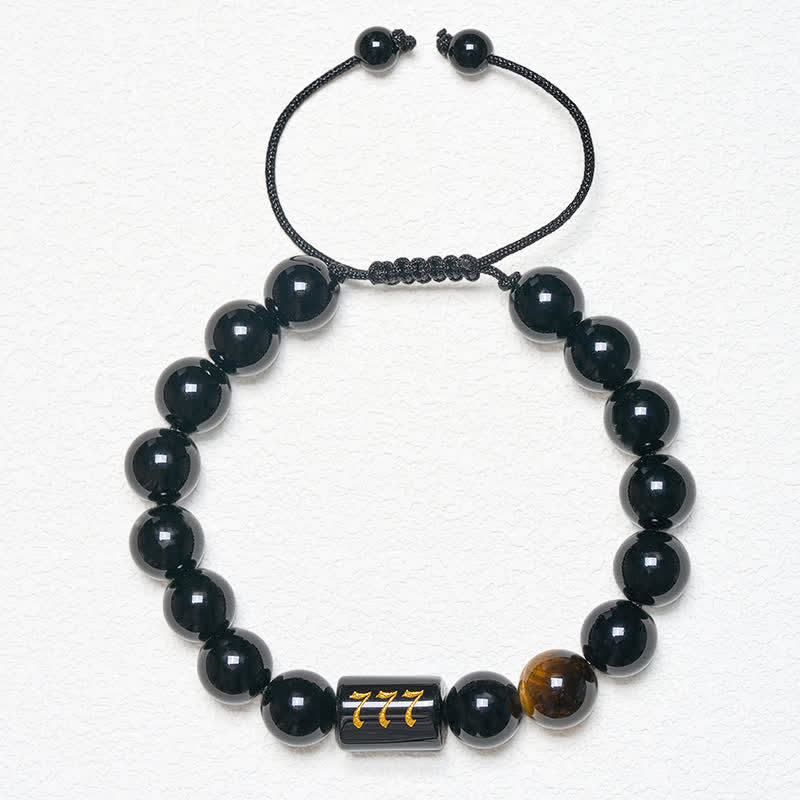Buddha Stones エンジェルナンバー 天然ブラックオブシディアン タイガーアイ 強さと成就のブレスレット - image 25