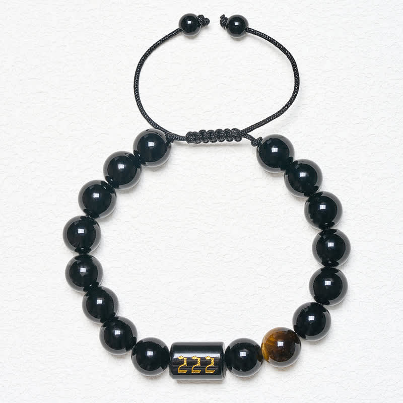 Buddha Stones エンジェルナンバー 天然ブラックオブシディアン タイガーアイ 強さと成就のブレスレット - image 15
