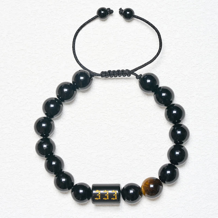 Buddha Stones エンジェルナンバー 天然ブラックオブシディアン タイガーアイ 強さと成就のブレスレット - image 4