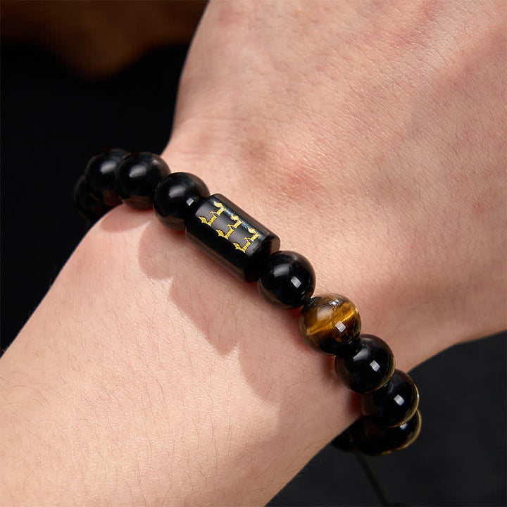 Buddha Stones エンジェルナンバー 天然ブラックオブシディアン タイガーアイ 強さと成就のブレスレット - image 3