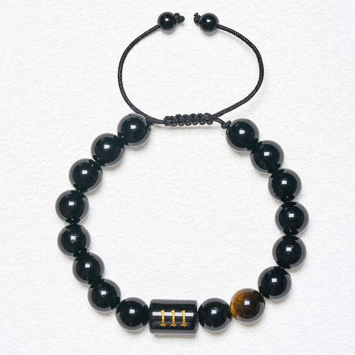 Buddha Stones エンジェルナンバー 天然ブラックオブシディアン タイガーアイ 強さと成就のブレスレット - image 11