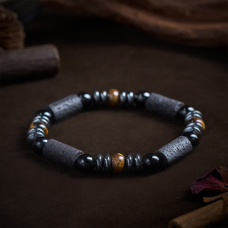 Buddha Stones 天然タイガーアイオブシディアンヘマタイト溶岩石のパワフルなブレスレット - image 2