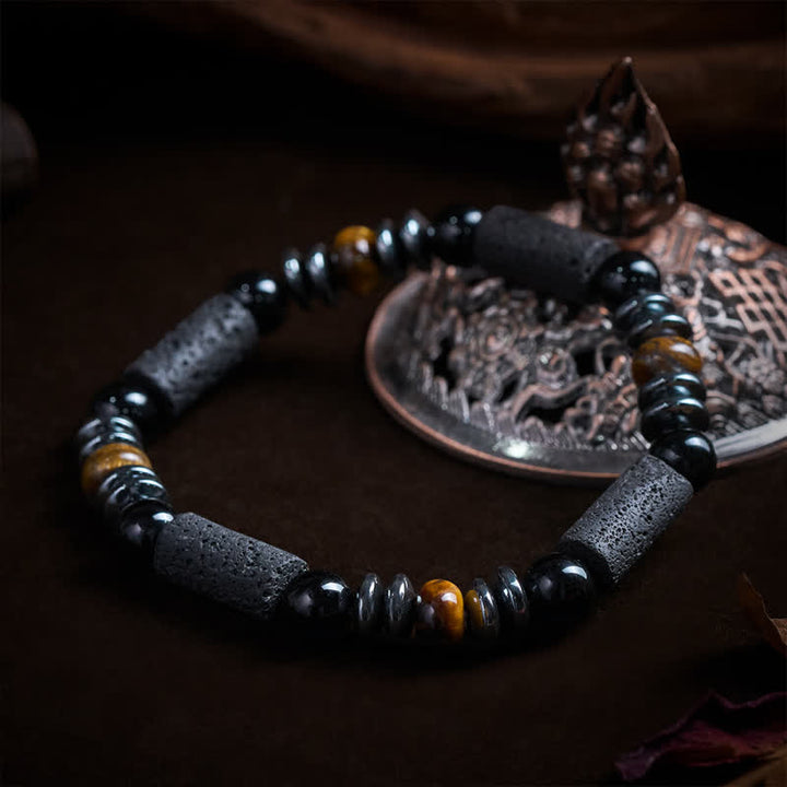 Buddha Stones 天然タイガーアイオブシディアンヘマタイト溶岩石のパワフルなブレスレット - image 3