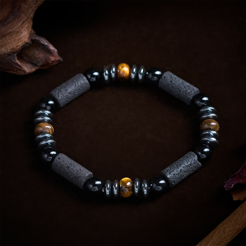 Buddha Stones 天然タイガーアイオブシディアンヘマタイト溶岩石のパワフルなブレスレット - image 1
