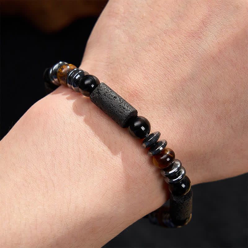 Buddha Stones 天然タイガーアイオブシディアンヘマタイト溶岩石のパワフルなブレスレット - image 4