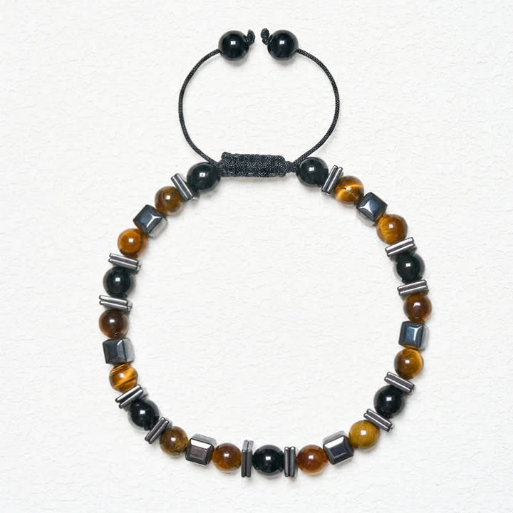 Buddha Stones 天然タイガーアイ・ブラックオブシディアン・ヘマタイトサポートブレスレット - image 5