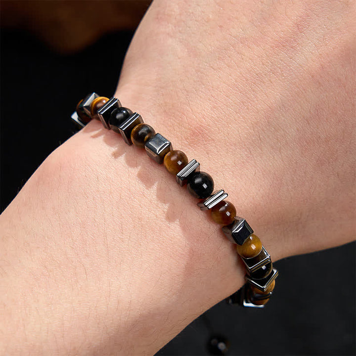 Buddha Stones 天然タイガーアイ・ブラックオブシディアン・ヘマタイトサポートブレスレット - image 4