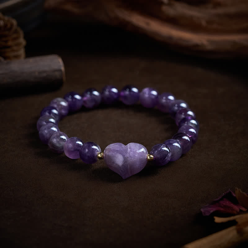 Buddha Stones 天然アメジスト、グリーンアベンチュリン、タイガーアイ、ストロベリークォーツ、ラブハートスピリチュアルブレスレット - image 10