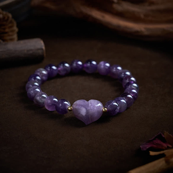 Buddha Stones 天然アメジスト、グリーンアベンチュリン、タイガーアイ、ストロベリークォーツ、ラブハートスピリチュアルブレスレット - image 10