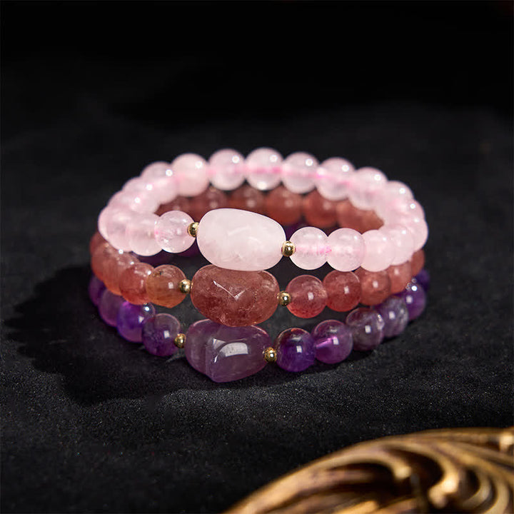 Buddha Stones 天然アメジスト、グリーンアベンチュリン、タイガーアイ、ストロベリークォーツ、ラブハートスピリチュアルブレスレット - image 43