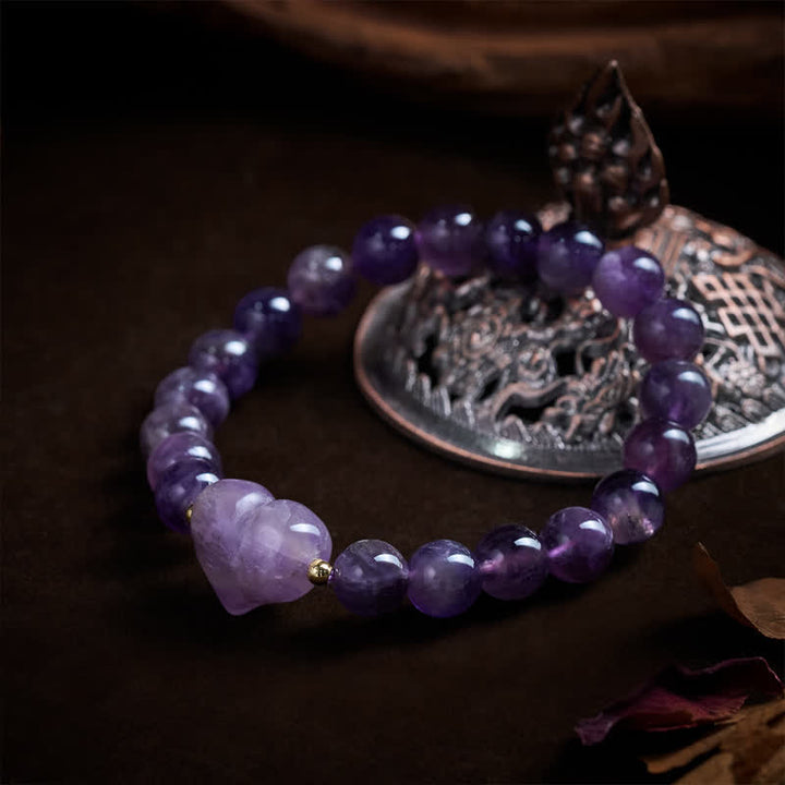 Buddha Stones 天然アメジスト、グリーンアベンチュリン、タイガーアイ、ストロベリークォーツ、ラブハートスピリチュアルブレスレット - image 11