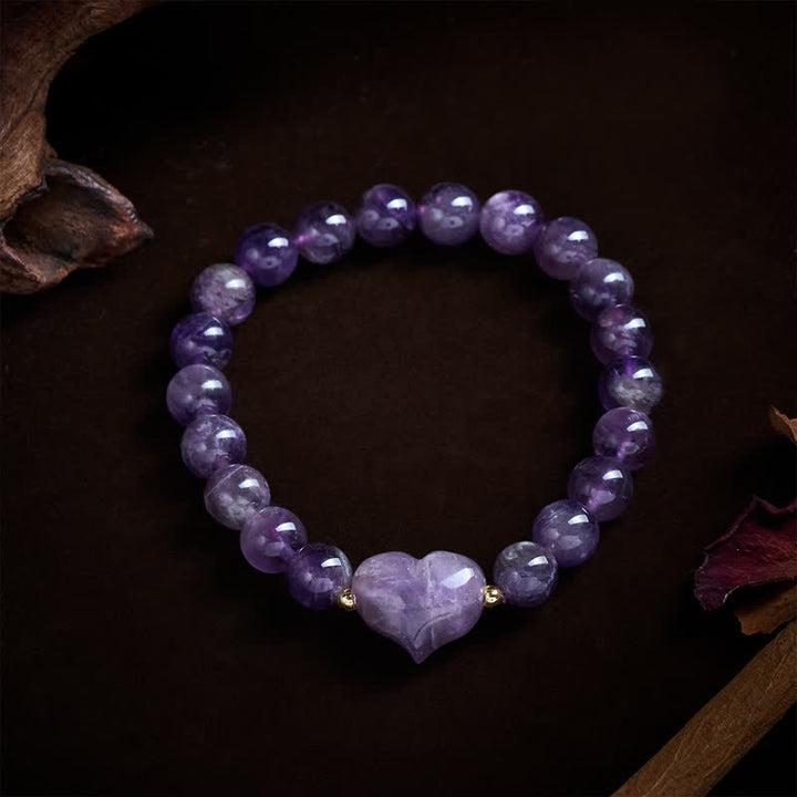 Buddha Stones 天然アメジスト、グリーンアベンチュリン、タイガーアイ、ストロベリークォーツ、ラブハートスピリチュアルブレスレット - image 9