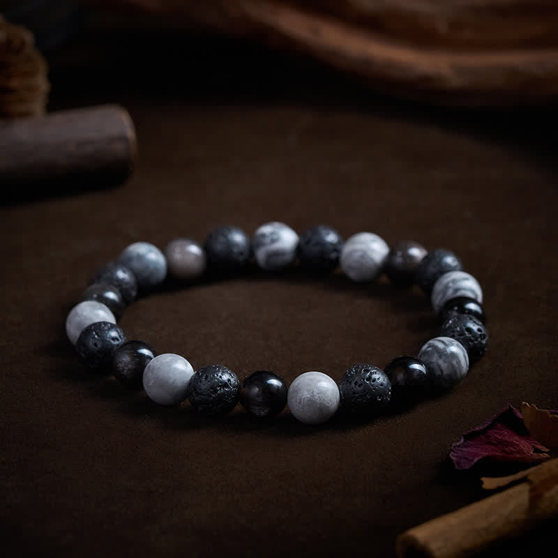 Buddha Stones 黒曜石溶岩石ピカソジャスパービーズサポートブレスレット - image 2