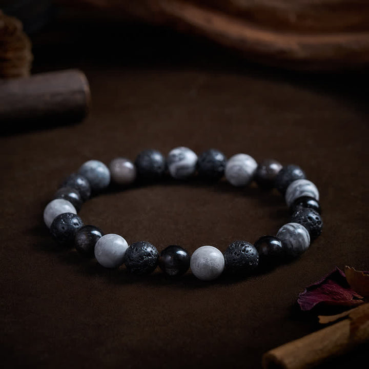 Buddha Stones 黒曜石溶岩石ピカソジャスパービーズサポートブレスレット - image 2