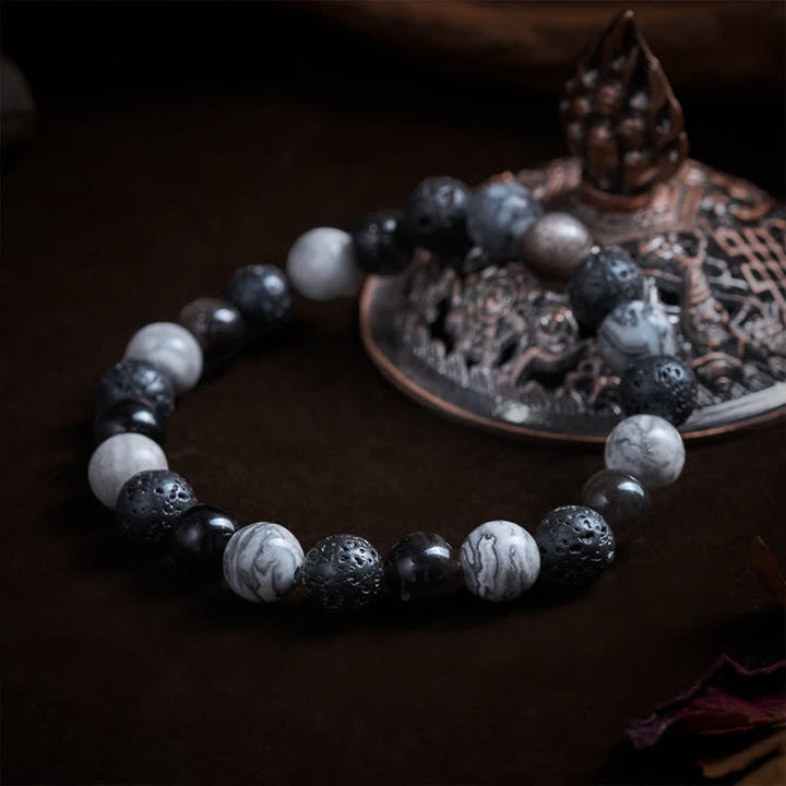 Buddha Stones 黒曜石溶岩石ピカソジャスパービーズサポートブレスレット - image 3