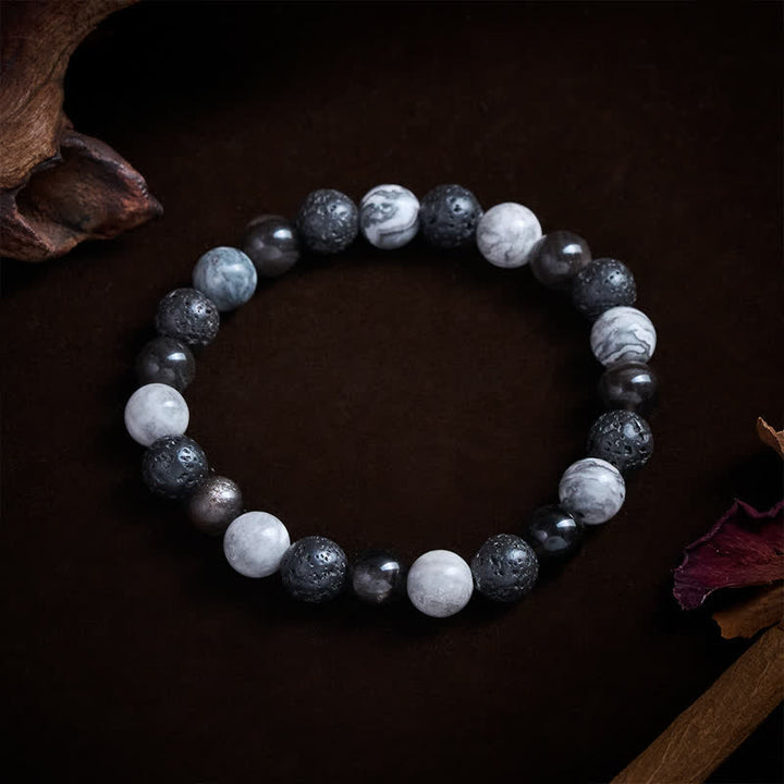 Buddha Stones 黒曜石溶岩石ピカソジャスパービーズサポートブレスレット - image 5