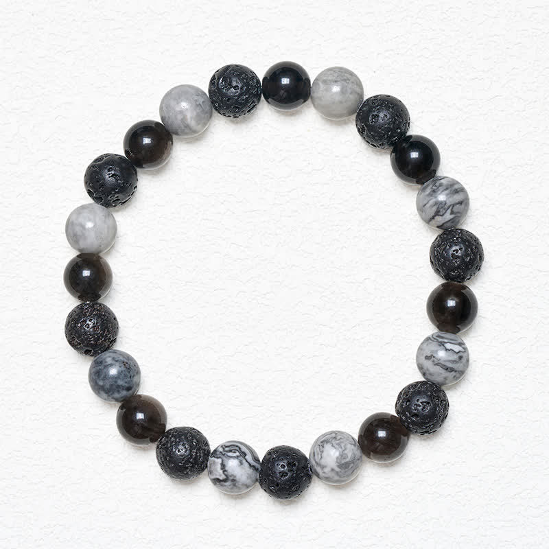 Buddha Stones 黒曜石溶岩石ピカソジャスパービーズサポートブレスレット - image 1