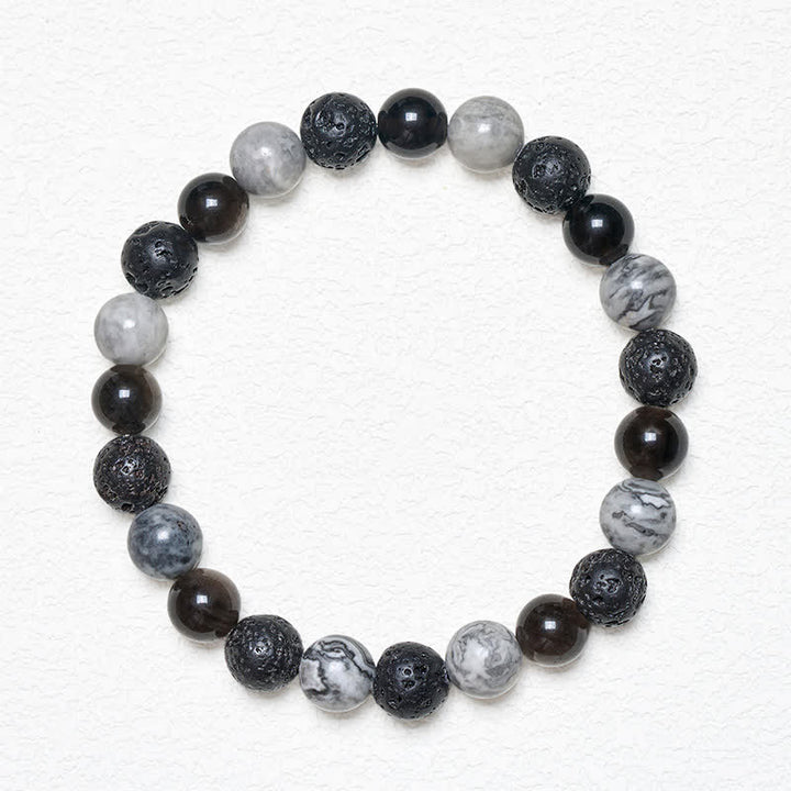Buddha Stones 黒曜石溶岩石ピカソジャスパービーズサポートブレスレット - image 1