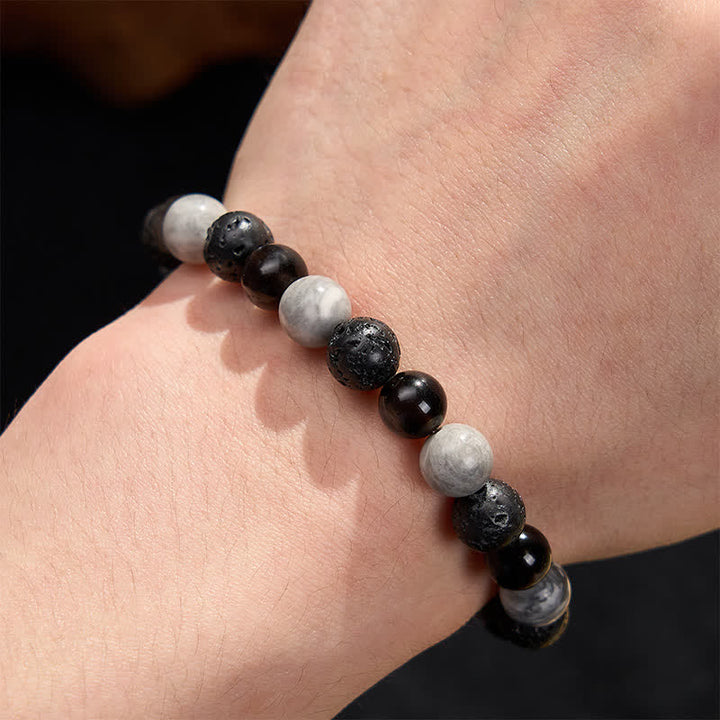 Buddha Stones 黒曜石溶岩石ピカソジャスパービーズサポートブレスレット - image 6