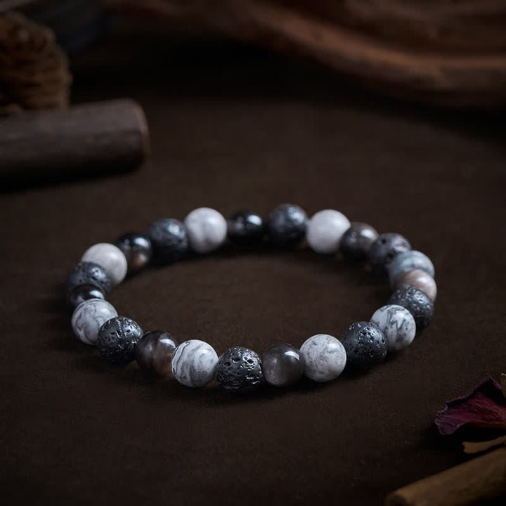 Buddha Stones 黒曜石溶岩石ピカソジャスパービーズサポートブレスレット - image 4
