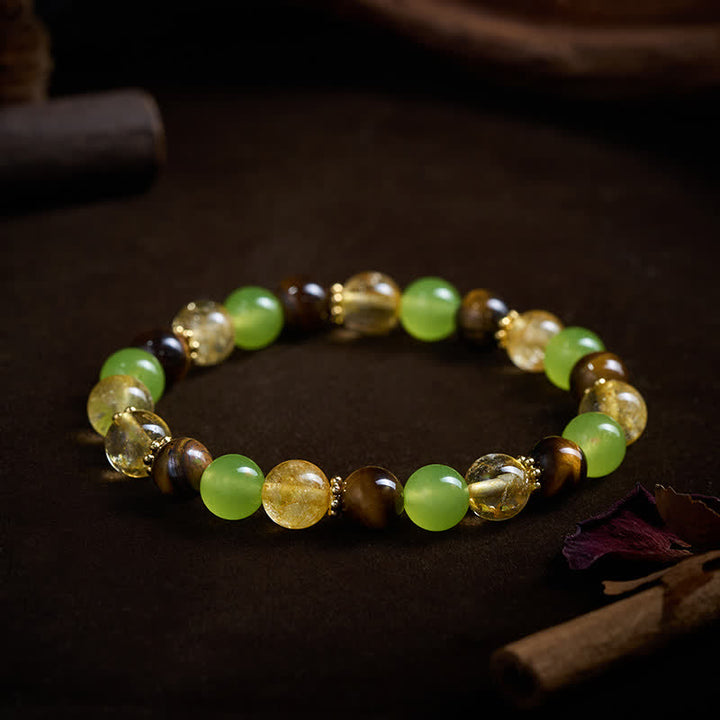 Buddha Stones 天然シトリン、タイガーアイ、グリーンジェイドの豊かさブレスレット - image 3