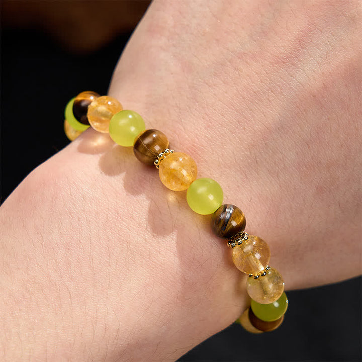 Buddha Stones 天然シトリン、タイガーアイ、グリーンジェイドの豊かさブレスレット - image 5
