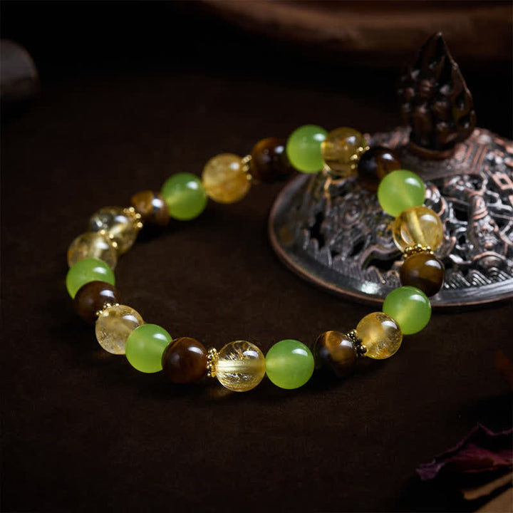 Buddha Stones 天然シトリン、タイガーアイ、グリーンジェイドの豊かさブレスレット - image 2