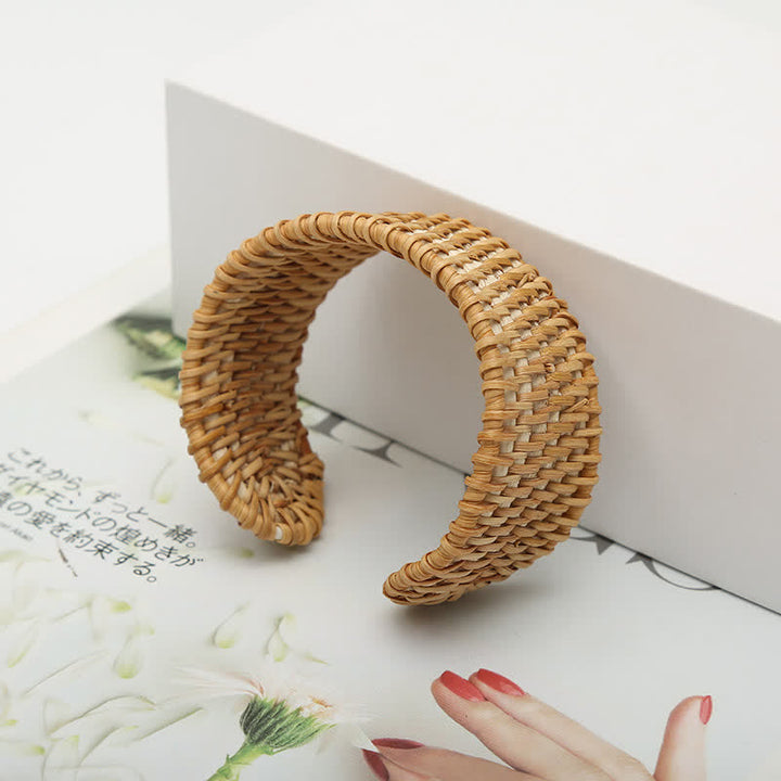 Buddha Stones 天然ラタン保護加工を施した手織りボヘミアン風ワイドカフブレスレット - image 4