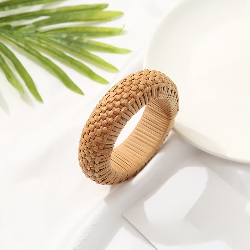 Buddha Stones 手織りラタン製グラウンディング ボヘミアンビーチ ワイドブレスレット バングル - image 3