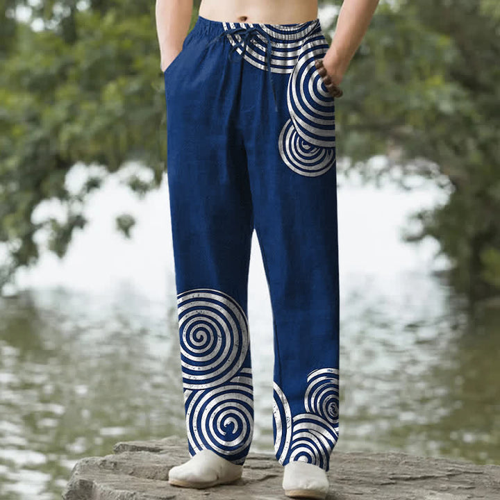 Buddha Stones 純綿同心円模様メンズテーパードパンツ（ポケット付き） - 海軍 - US/UK/AU50、EU60（5XL） - image 0