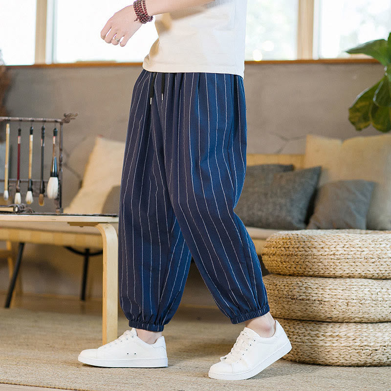 Buddha Stones 夏物カジュアル ドローストリング ストライプ メンズ ハーレムパンツ ポケット付き - image 20