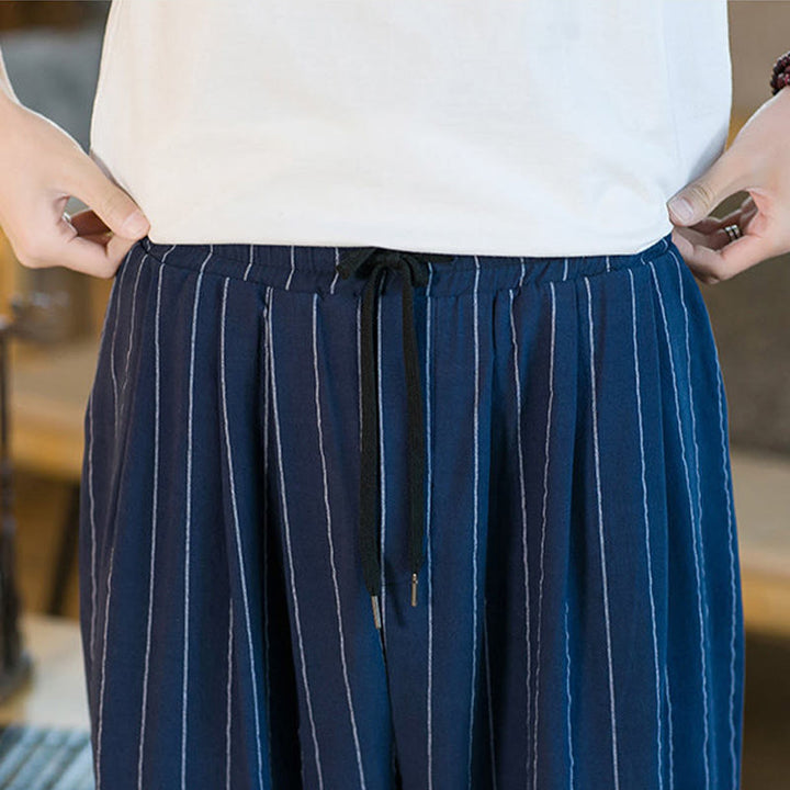 Buddha Stones 夏物カジュアル ドローストリング ストライプ メンズ ハーレムパンツ ポケット付き - image 29
