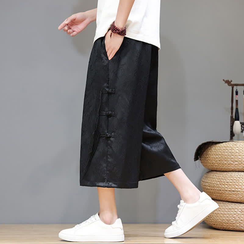 Buddha Stones 夏物タンスタイル サイドボタン留め メンズストレートレッグパンツ ポケット付き - image 1