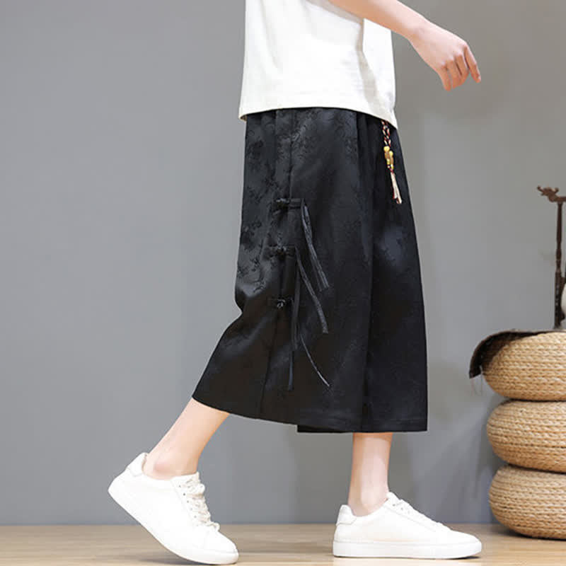 Buddha Stones 夏物タンスタイル サイドボタン留め メンズストレートレッグパンツ ポケット付き - image 3