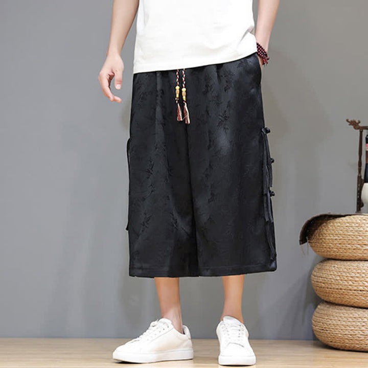 Buddha Stones 夏物タンスタイル サイドボタン留め メンズストレートレッグパンツ ポケット付き - image 5