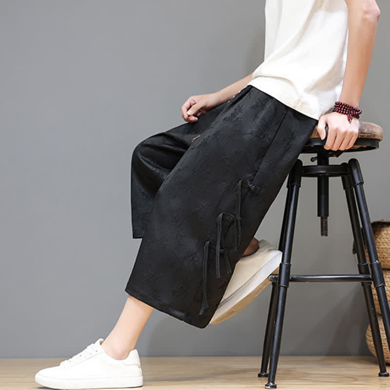 Buddha Stones 夏物タンスタイル サイドボタン留め メンズストレートレッグパンツ ポケット付き - image 7