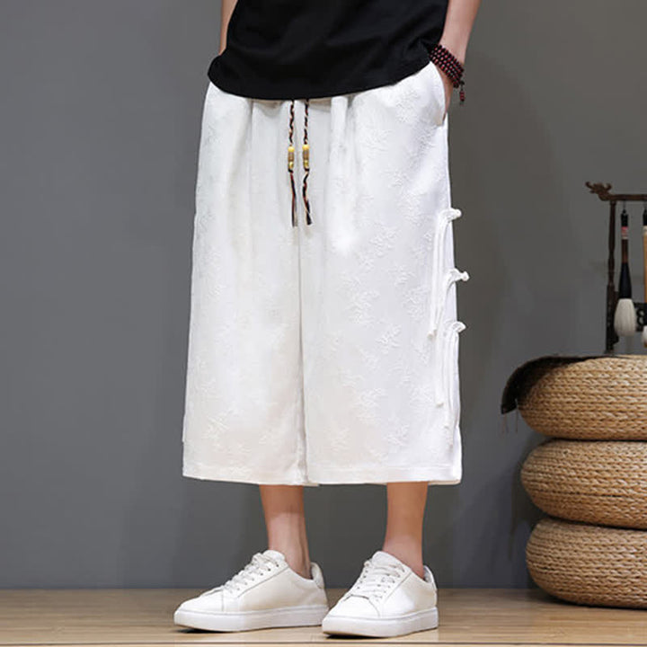 Buddha Stones 夏物タンスタイル サイドボタン留め メンズストレートレッグパンツ ポケット付き - 白 - US/UK/AU48、 EU58(5XL) - image 8
