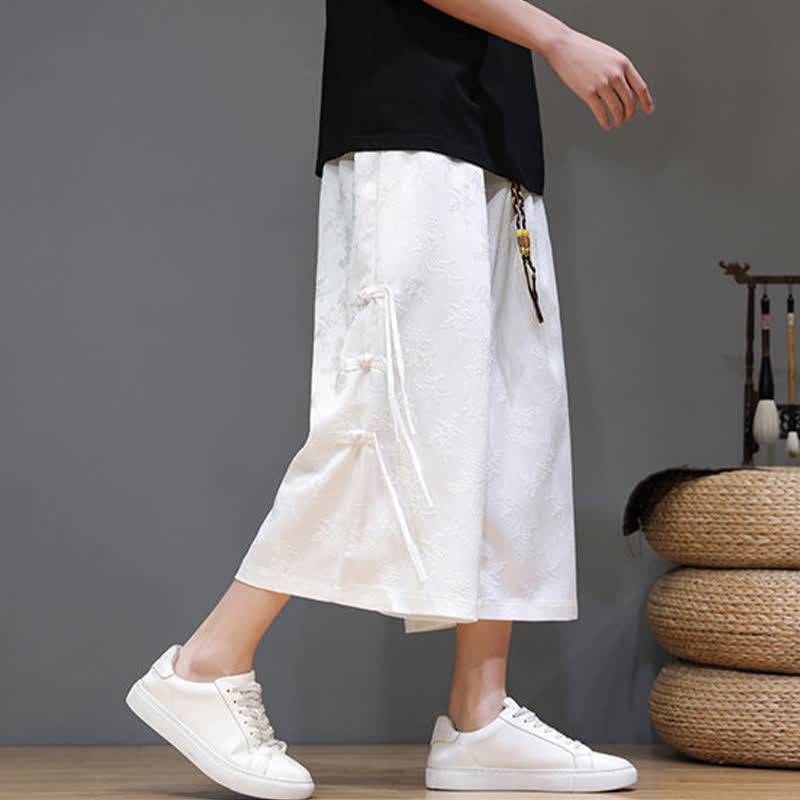 Buddha Stones 夏物タンスタイル サイドボタン留め メンズストレートレッグパンツ ポケット付き - image 10