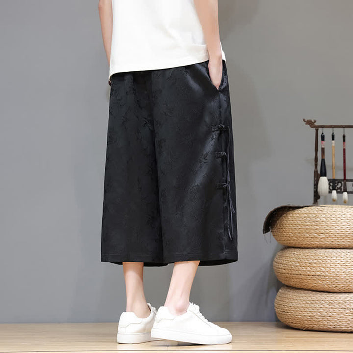 Buddha Stones 夏物タンスタイル サイドボタン留め メンズストレートレッグパンツ ポケット付き - image 4