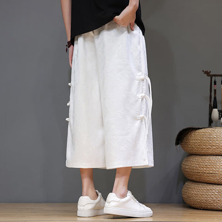 Buddha Stones 夏物タンスタイル サイドボタン留め メンズストレートレッグパンツ ポケット付き - image 11