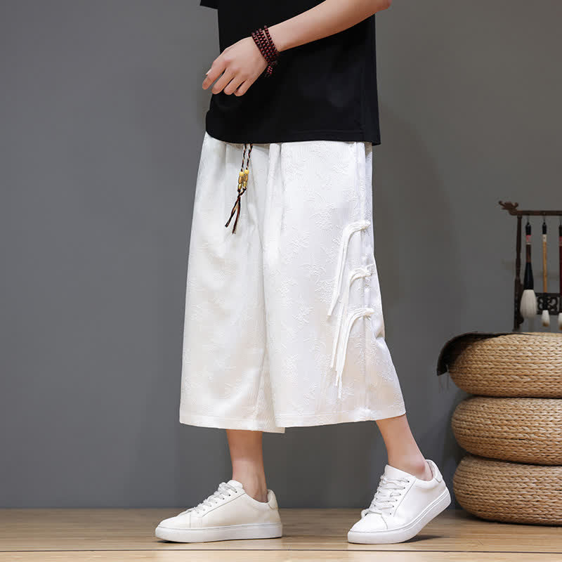 Buddha Stones 夏物タンスタイル サイドボタン留め メンズストレートレッグパンツ ポケット付き - image 9