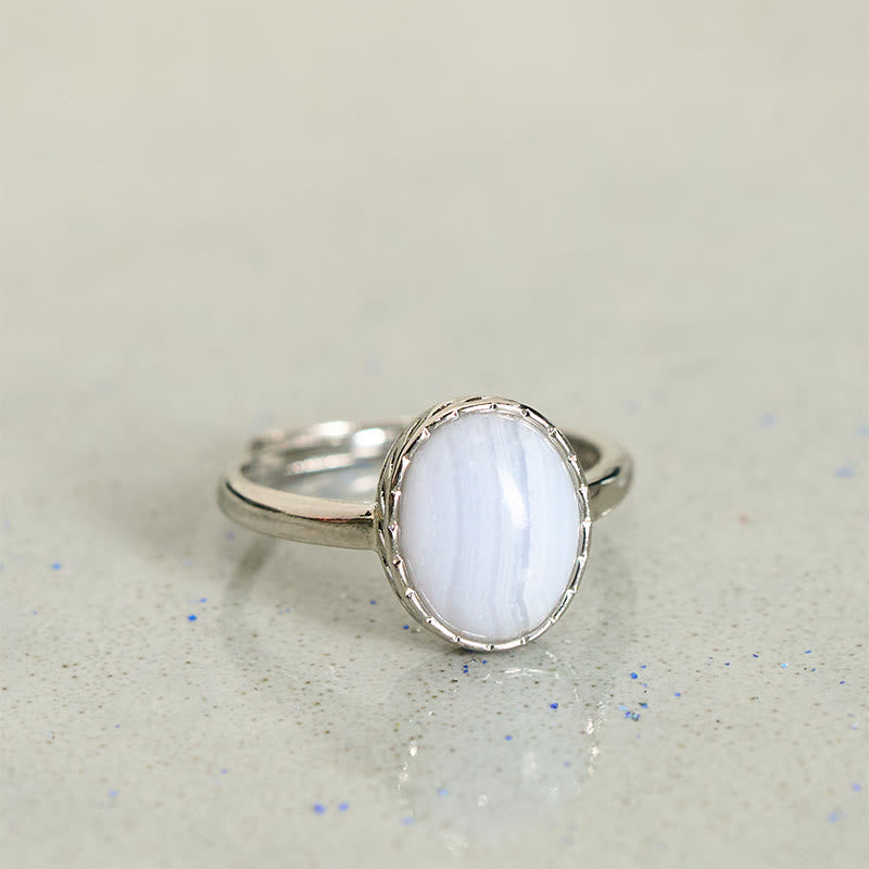 Buddha Stones 天然ブルーレースアゲートのラウンドバランスリング - image 6