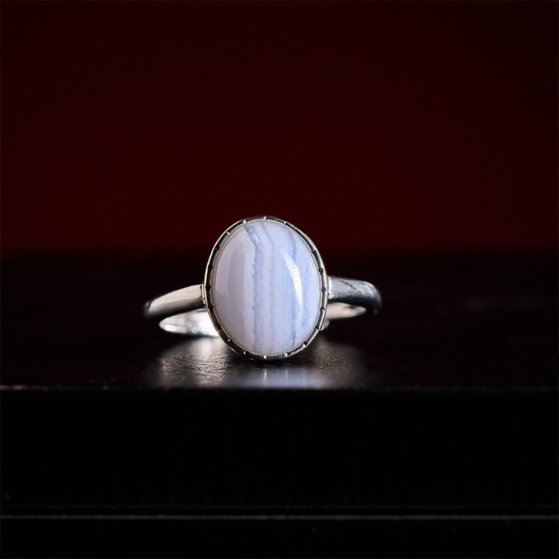 Buddha Stones 天然ブルーレースアゲートのラウンドバランスリング - image 1