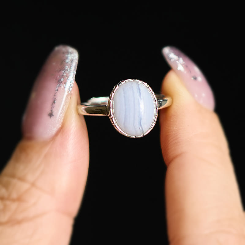 Buddha Stones 天然ブルーレースアゲートのラウンドバランスリング - image 3
