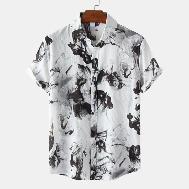 Buddha Stones 夏物カジュアルボタンアップインクプリントメンズ半袖シャツ - 黒 - US/UK/AU46、 EU56 (3XL) - image 0