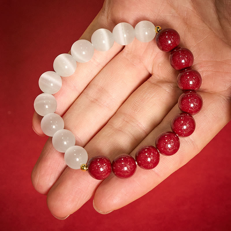 Buddha Stones 辰砂ホワイトキャッツアイカームブレスレット - 10mm辰砂（手首周り：16～17cm） - image 0