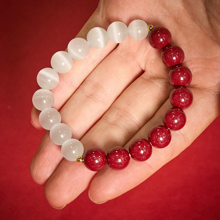 Buddha Stones 辰砂ホワイトキャッツアイカームブレスレット - 10mm辰砂（手首周り：16～17cm） - image 0