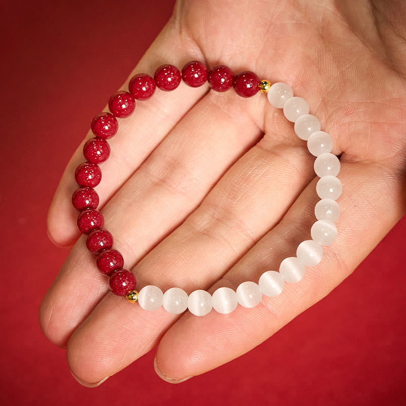 Buddha Stones 辰砂ホワイトキャッツアイカームブレスレット - 6mm辰砂（手首周り：14～15cm） - image 12