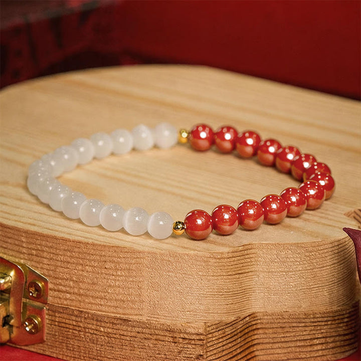 Buddha Stones 辰砂ホワイトキャッツアイカームブレスレット - 6mm紅辰砂（手首周り：14～15cm） - image 17
