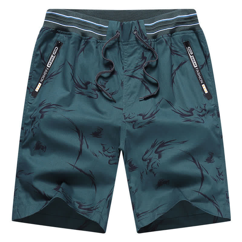 Buddha Stones 夏用ドローストリング付き抽象柄コットンメンズショートパンツ（ポケット付き） - image 17